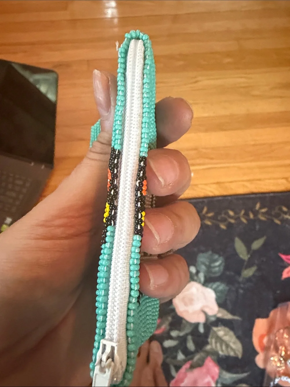 Beaded Frida Kahlo Mosaic Coin Pouch in Turquoise